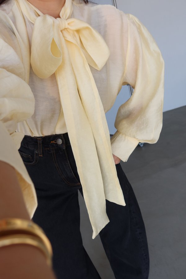 Yakadan Bağlamalı Balon Kol Bluz