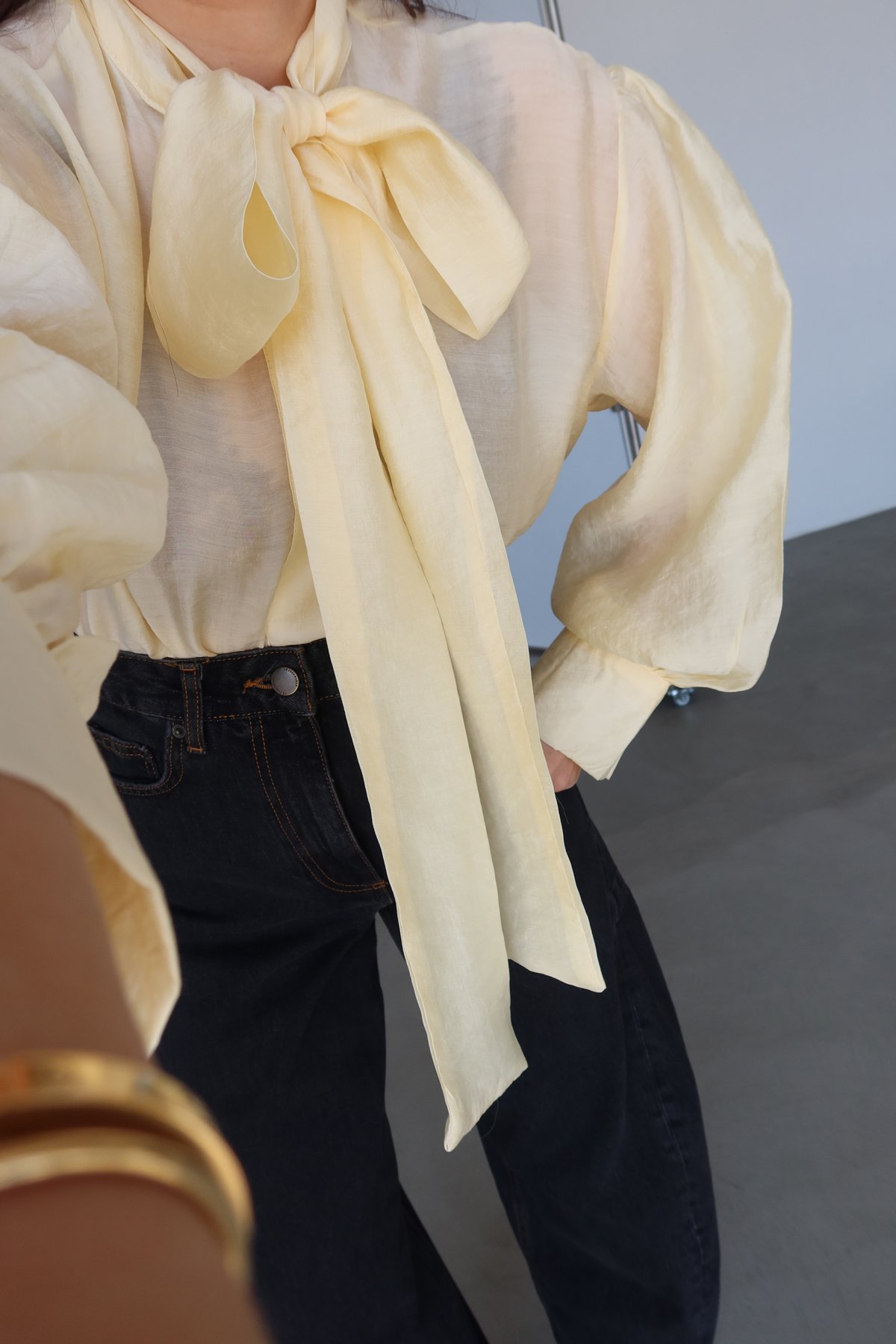 Yakadan Bağlamalı Balon Kol Bluz