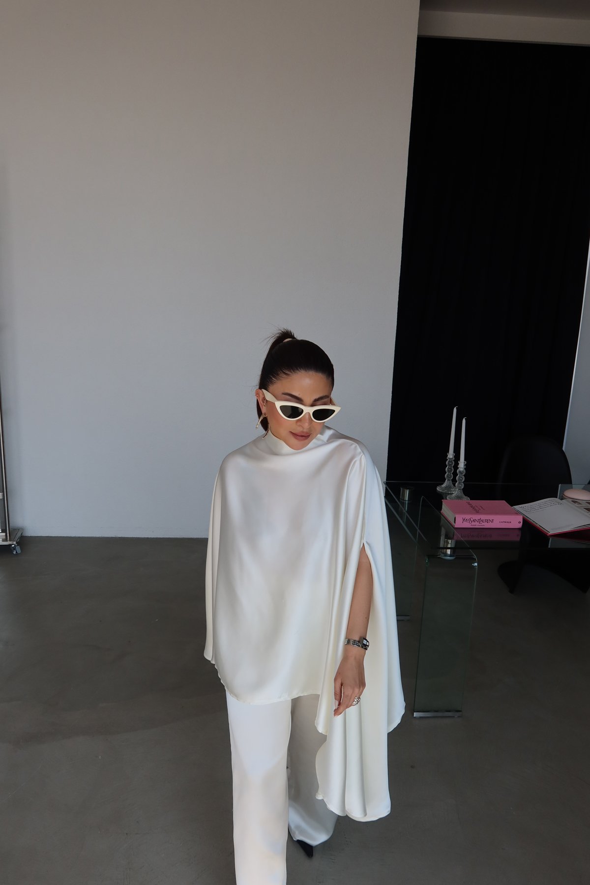 Pelerin Saten Bluz Pantolon Takım