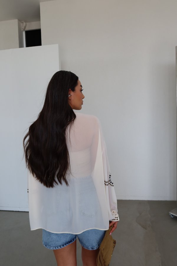 Üzeri Çakımlı Premium Şifon Bluz