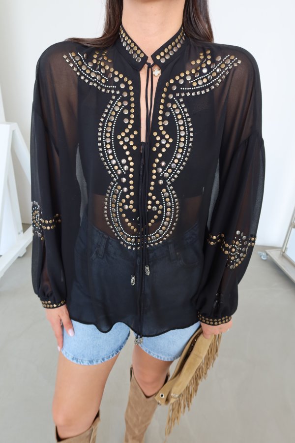 Üzeri Çakımlı Premium Şifon Bluz