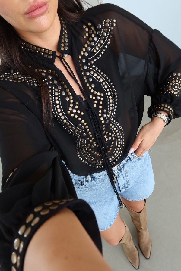 Üzeri Çakımlı Premium Şifon Bluz