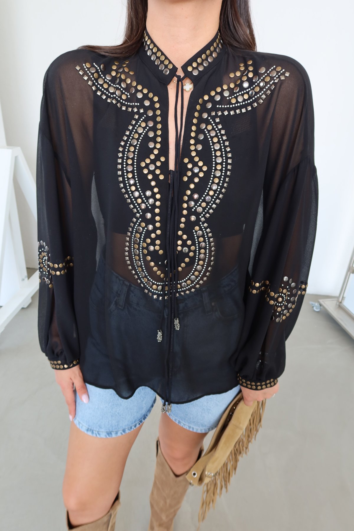 Üzeri Çakımlı Premium Şifon Bluz