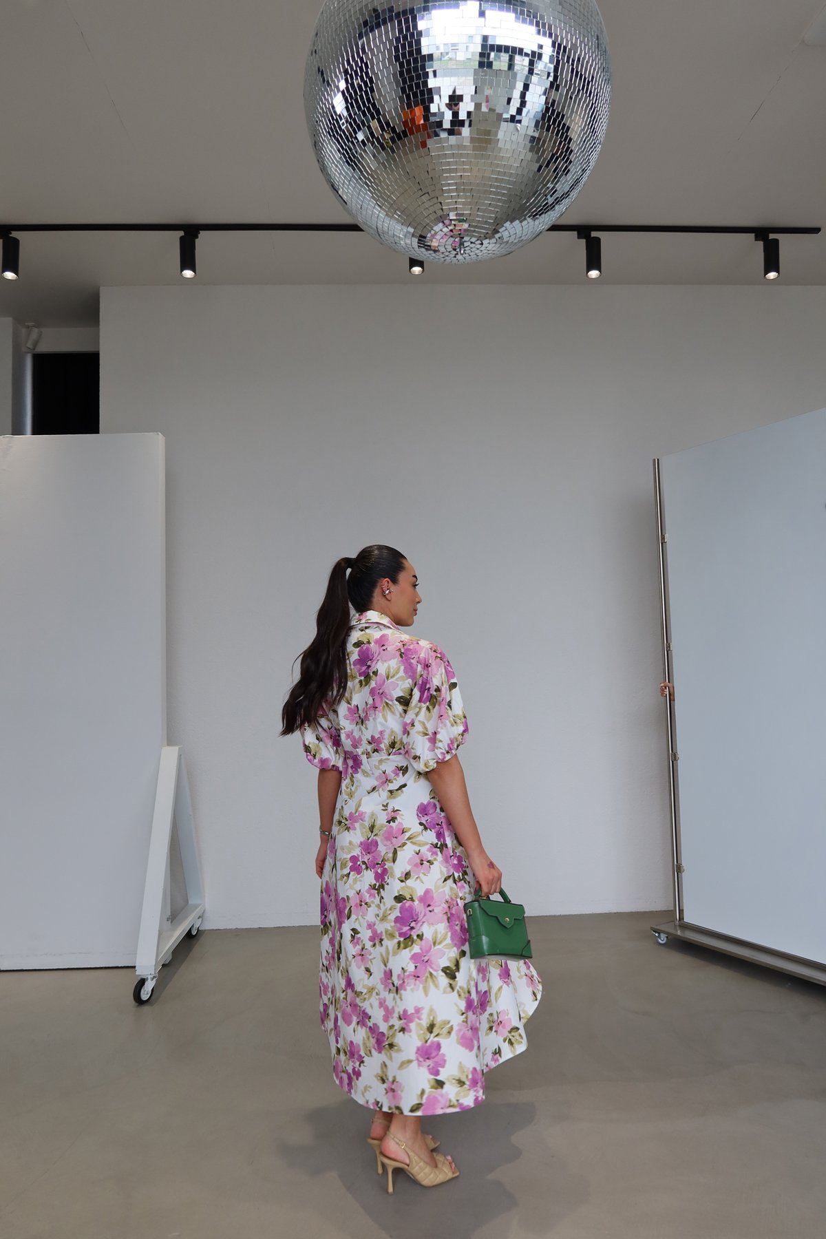 Çiçek Desen Balon Kol Elbise