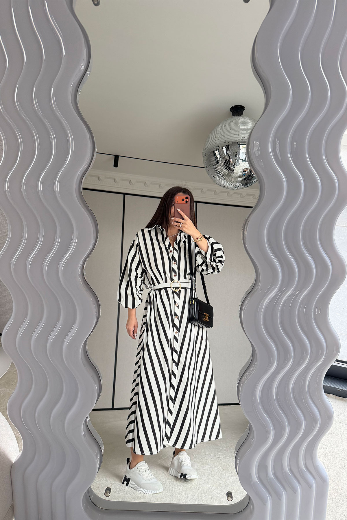 Çizgili Gömlek Yaka Maxi Elbise