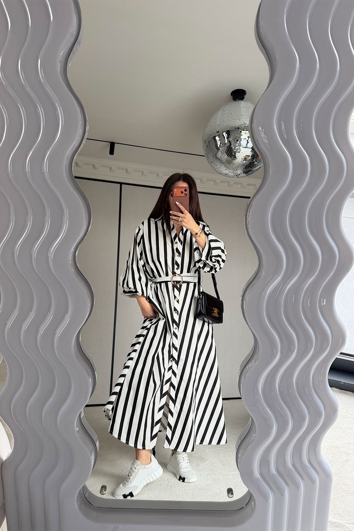 Çizgili Gömlek Yaka Maxi Elbise