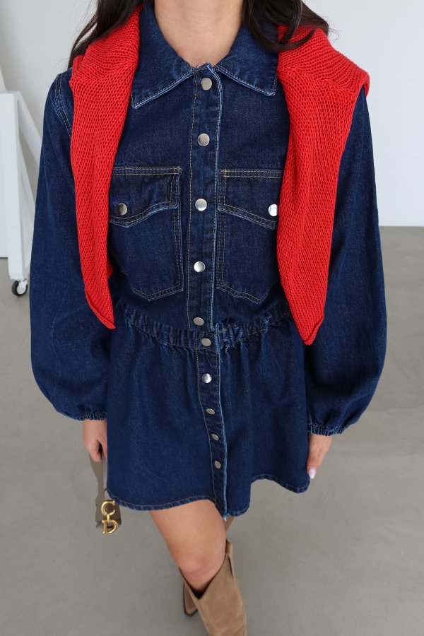 Beli Lastikli Denim Elbise