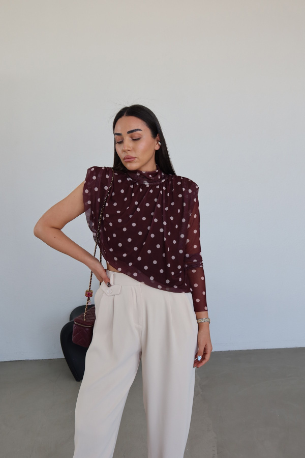 Puantiye Desenli Tek Kol Bluz