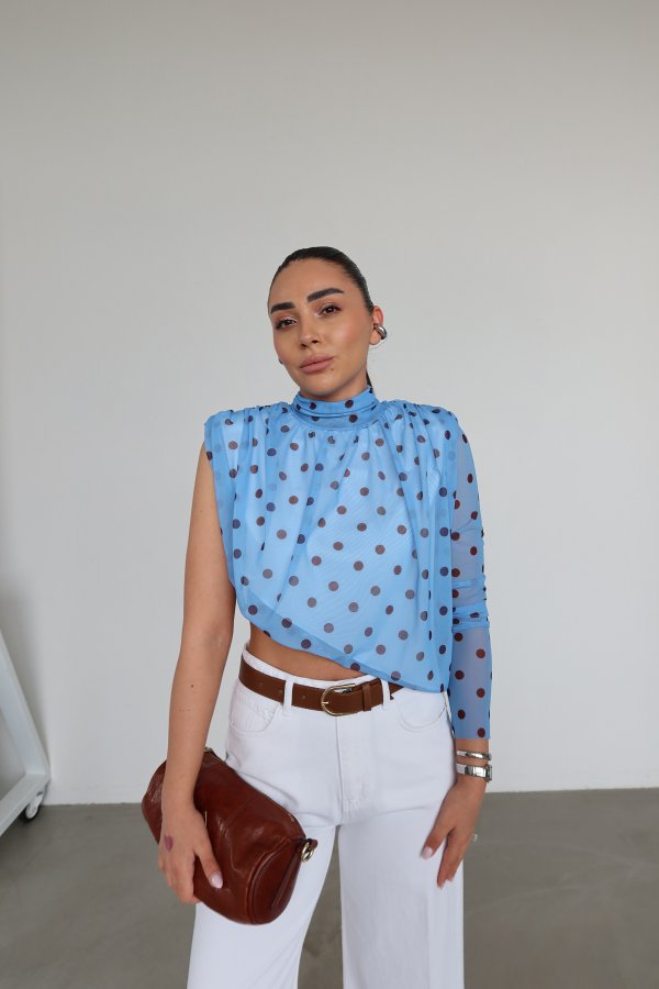 Puantiye Desenli Tek Kol Bluz