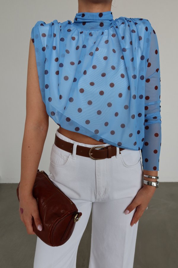 Puantiye Desenli Tek Kol Bluz