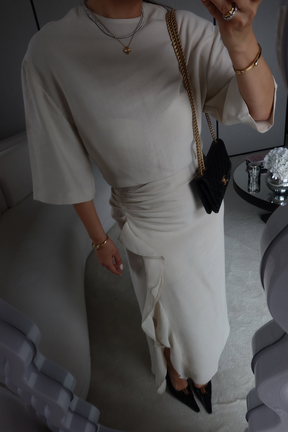 Yanı Drapeli Kısa Kol Elbise