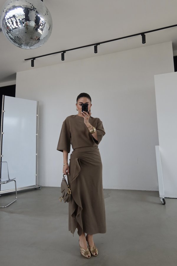 Yanı Drapeli Kısa Kol Elbise