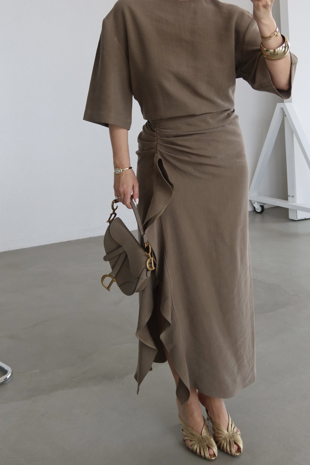 Yanı Drapeli Kısa Kol Elbise