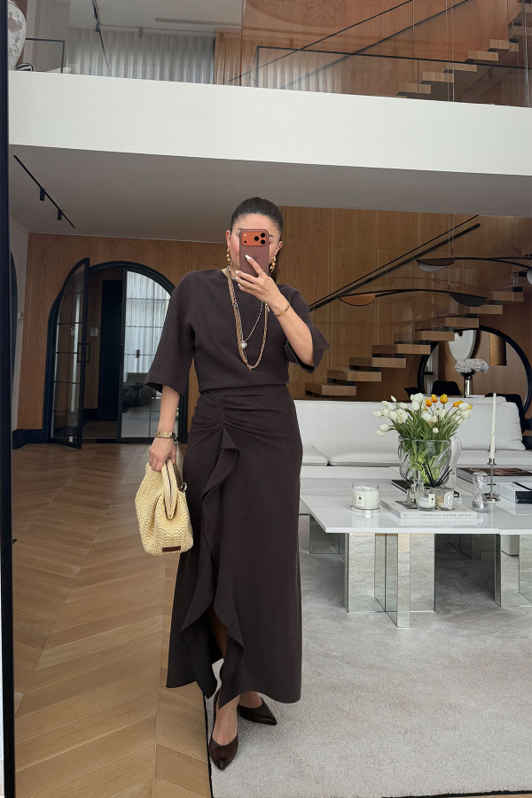 Yanı Drapeli Kısa Kol Elbise