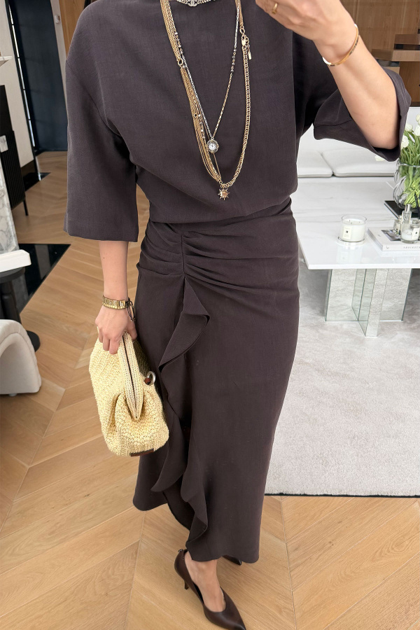 Yanı Drapeli Kısa Kol Elbise