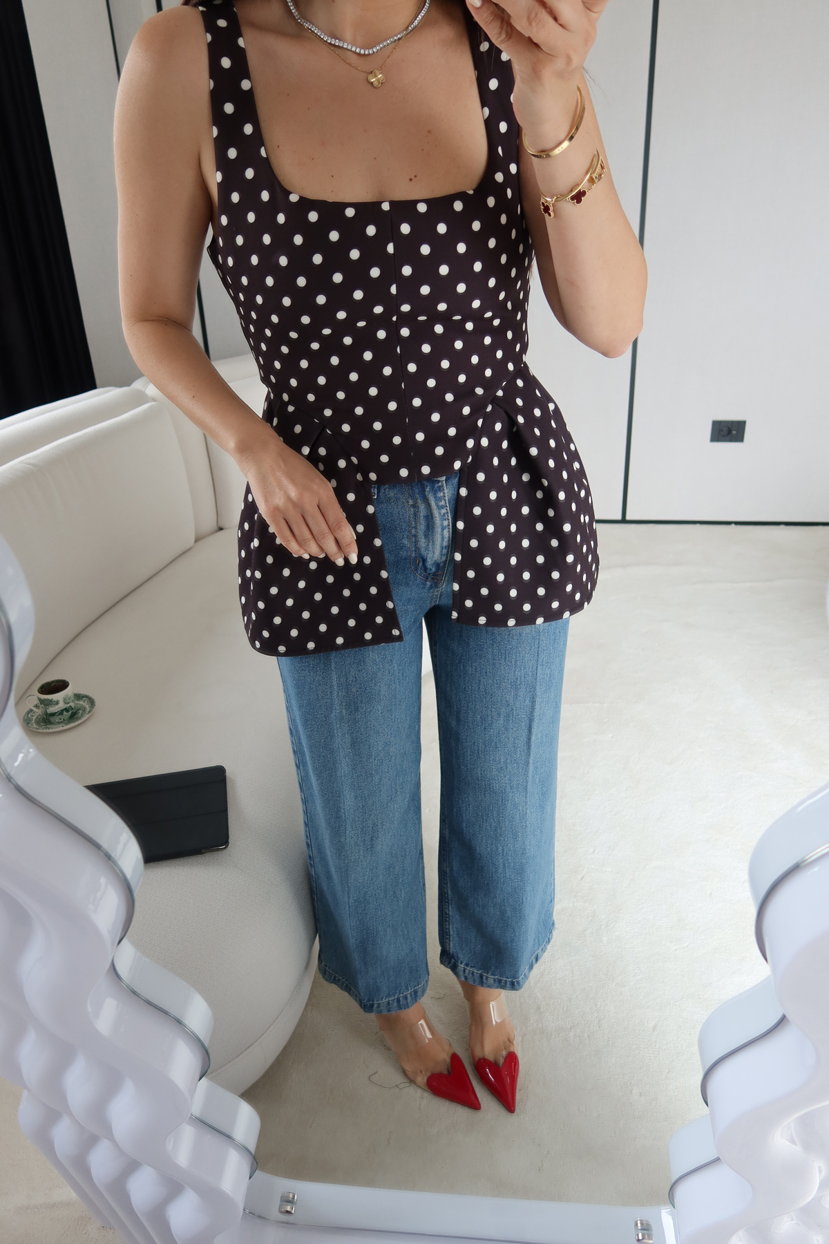 Puantiyeli Askılı Bluz