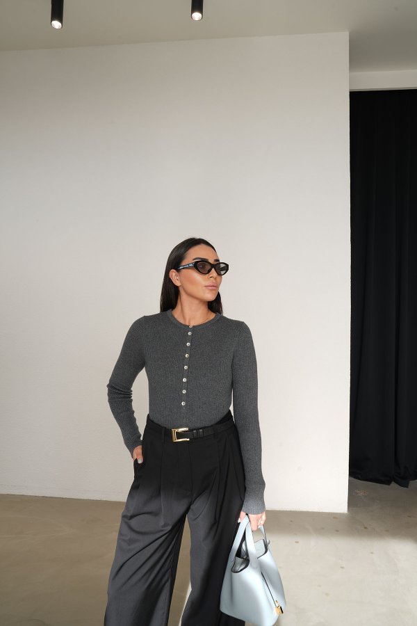 Bisiklet Yaka Yünlü Düğmeli Triko Kazak