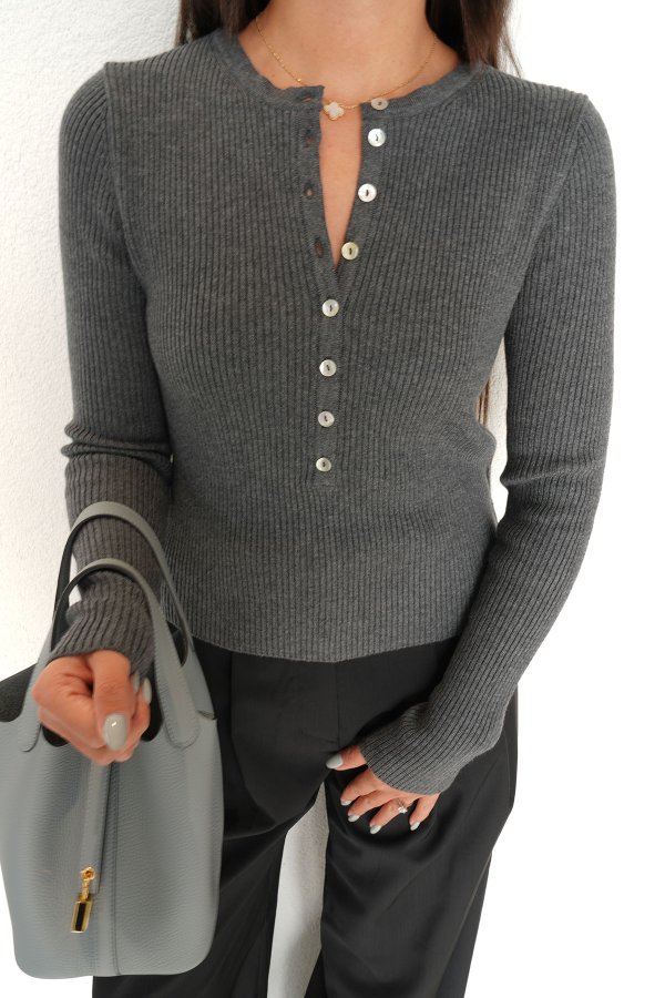 Bisiklet Yaka Yünlü Düğmeli Triko Kazak