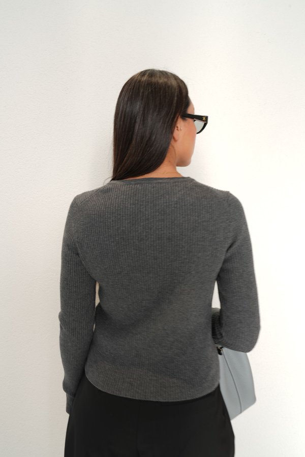 Bisiklet Yaka Yünlü Düğmeli Triko Kazak