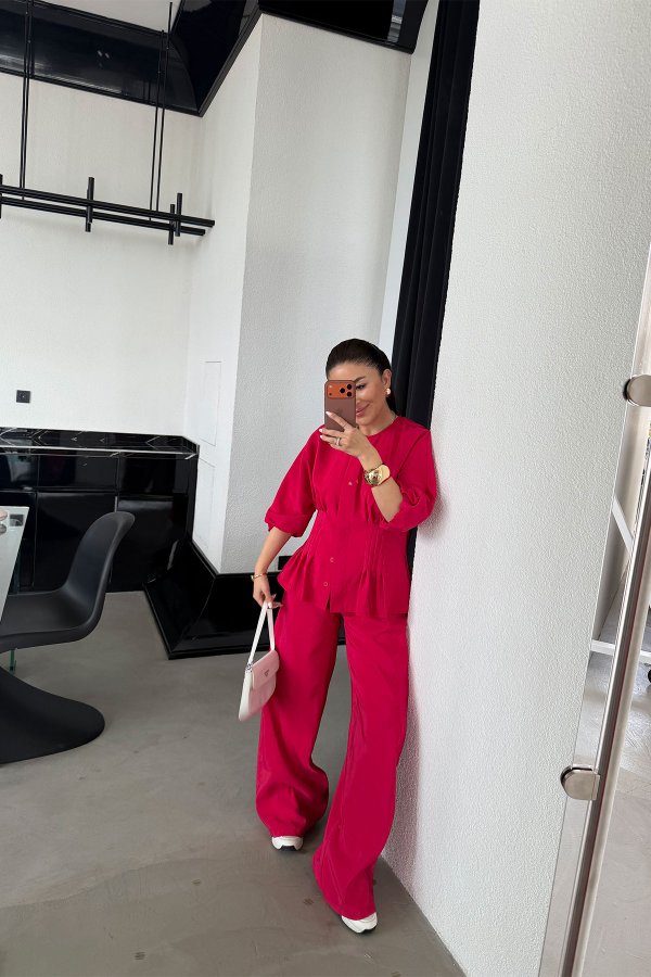 Balon Kol Gipeli Gömlek Pantolon Takım