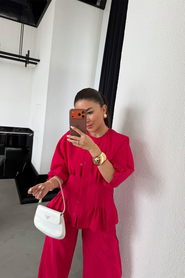 Balon Kol Gipeli Gömlek Pantolon Takım