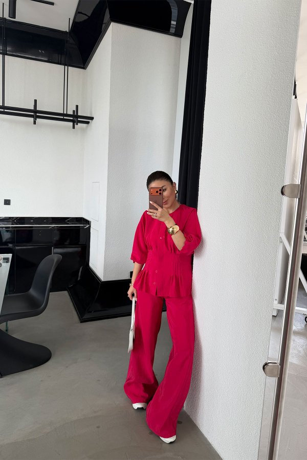 Balon Kol Gipeli Gömlek Pantolon Takım