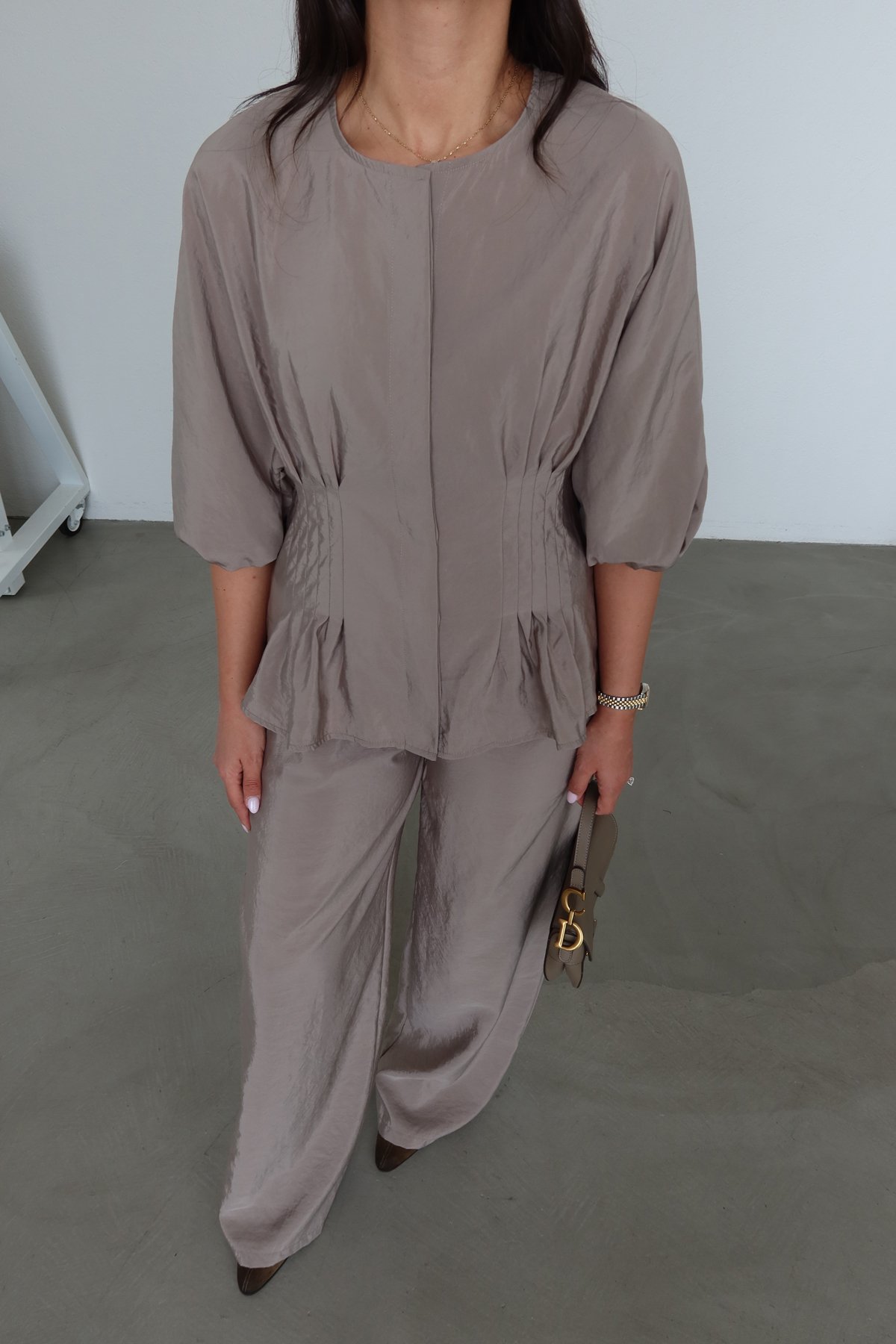 Balon Kol Gipeli Gömlek Pantolon Takım