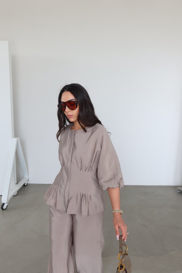 Balon Kol Gipeli Gömlek Pantolon Takım