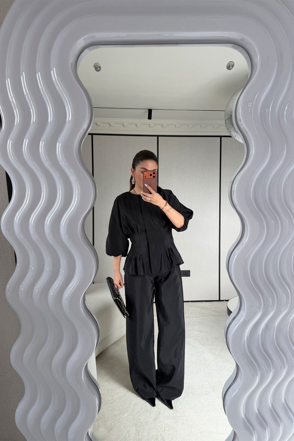 Balon Kol Gipeli Gömlek Pantolon Takım