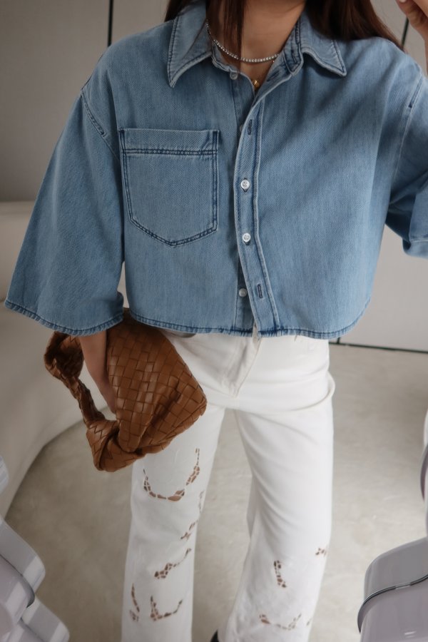 Geniş Kol Crop Denim Gömlek