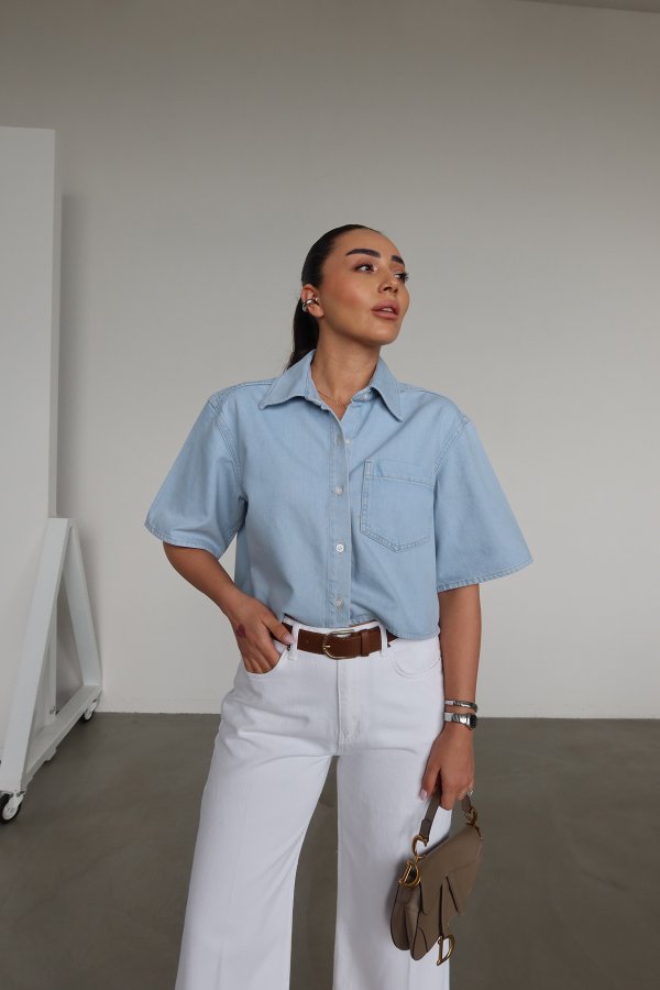 Tek Cepli Crop Denim Gömlek