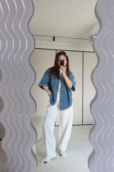 Altı Oval Kesim Denim Gömlek