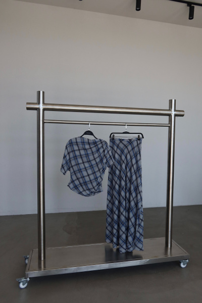 Asimetrik Kesim Ekoseli Bluz Etek Takım