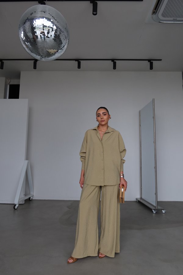 Taş Baskılı Premium Gömlek Pantolon Takım