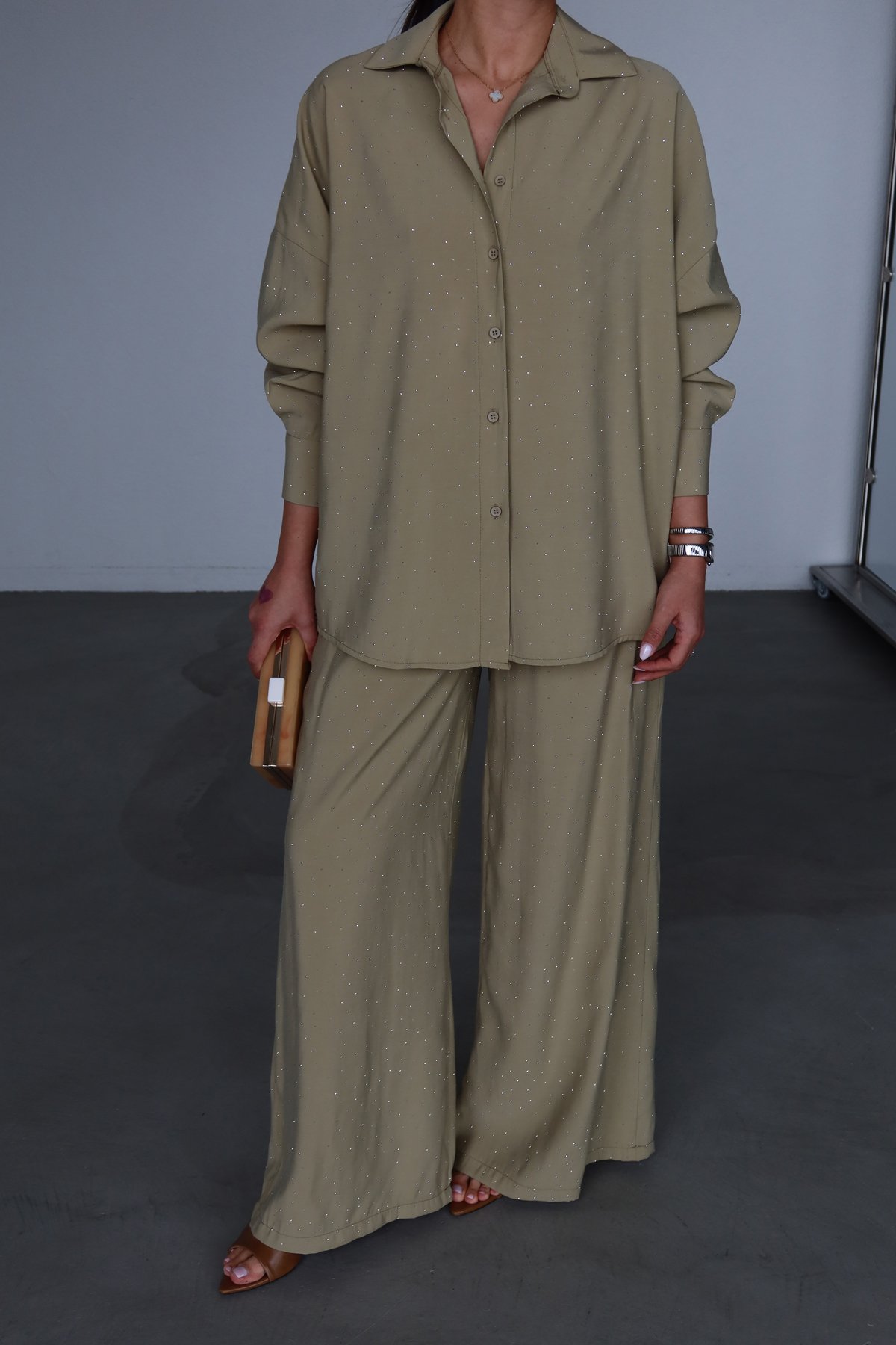 Taş Baskılı Premium Gömlek Pantolon Takım