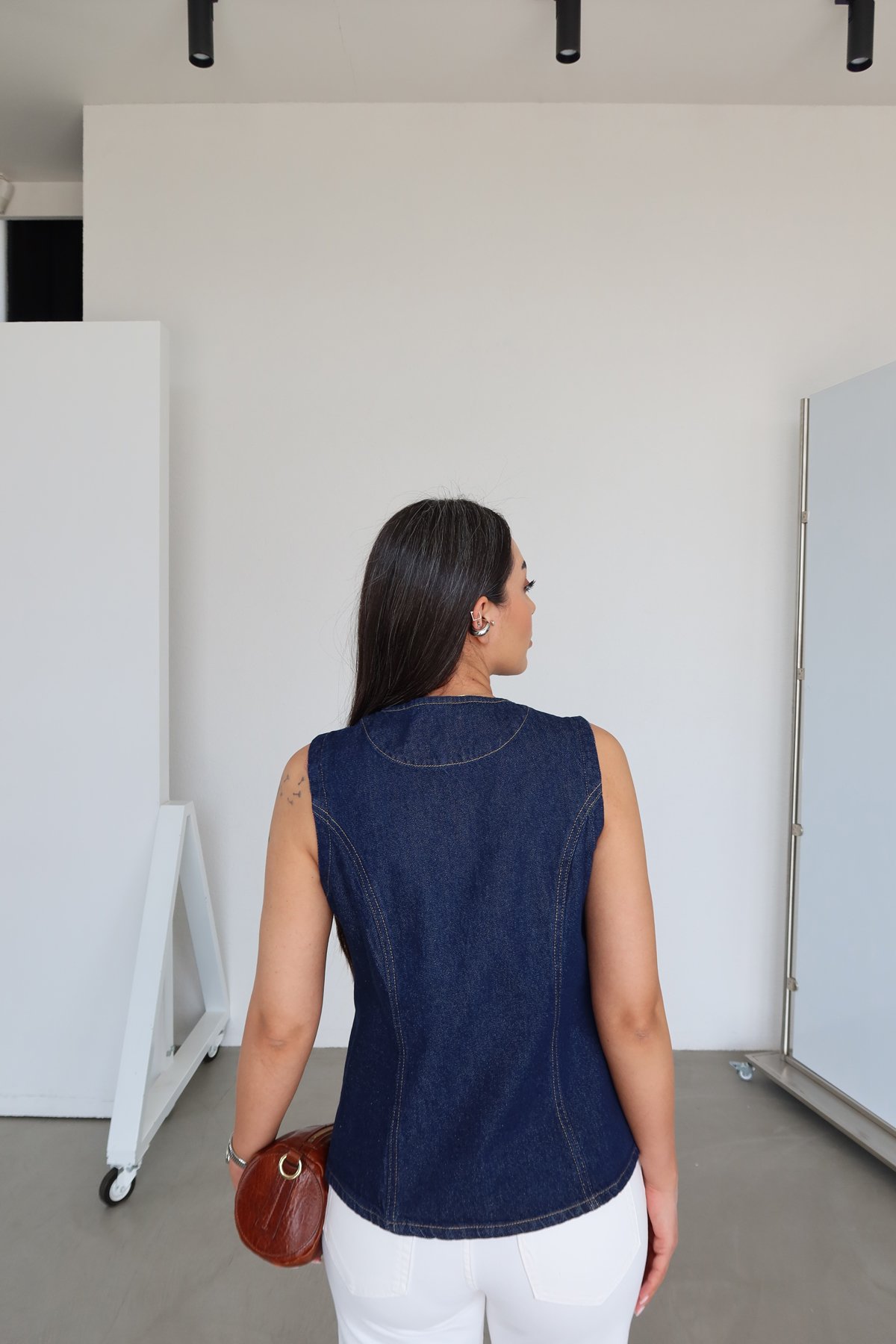 Gold Düğmeli Denim Yelek