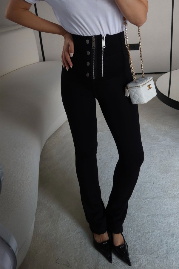 Çift Fermuarlı Tayt Pantolon