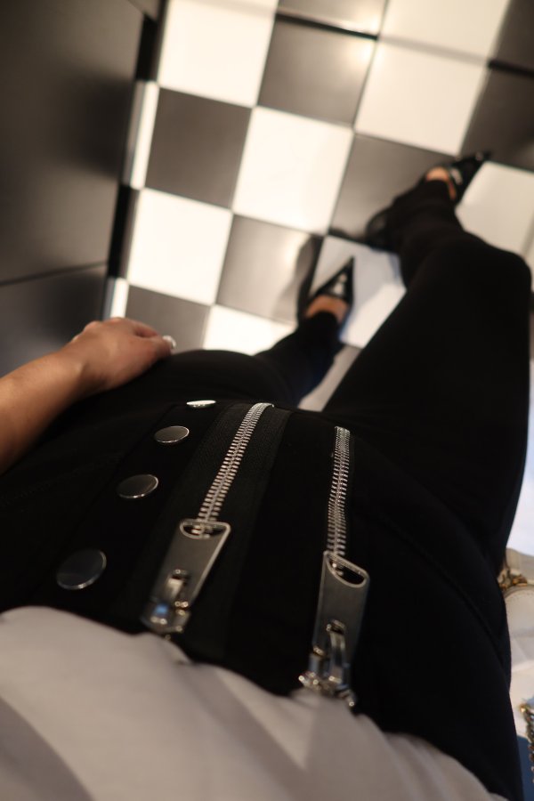 Çift Fermuarlı Tayt Pantolon