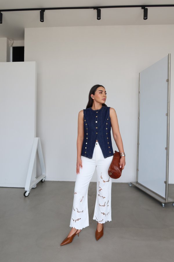 Nakış İşlemeli Denim Pantolon