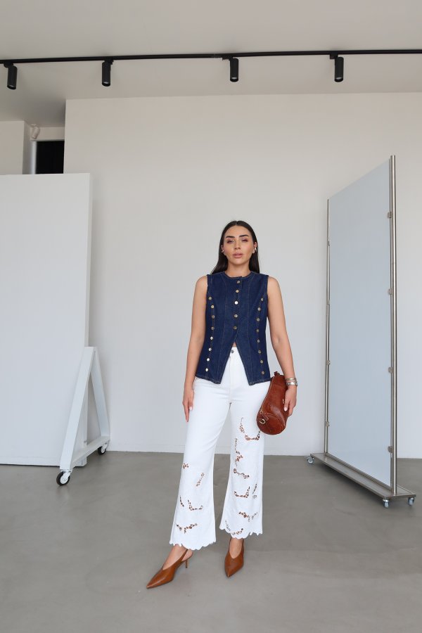 Nakış İşlemeli Denim Pantolon