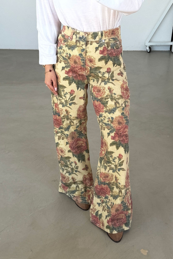 Desenli Düz Kesim Pantolon