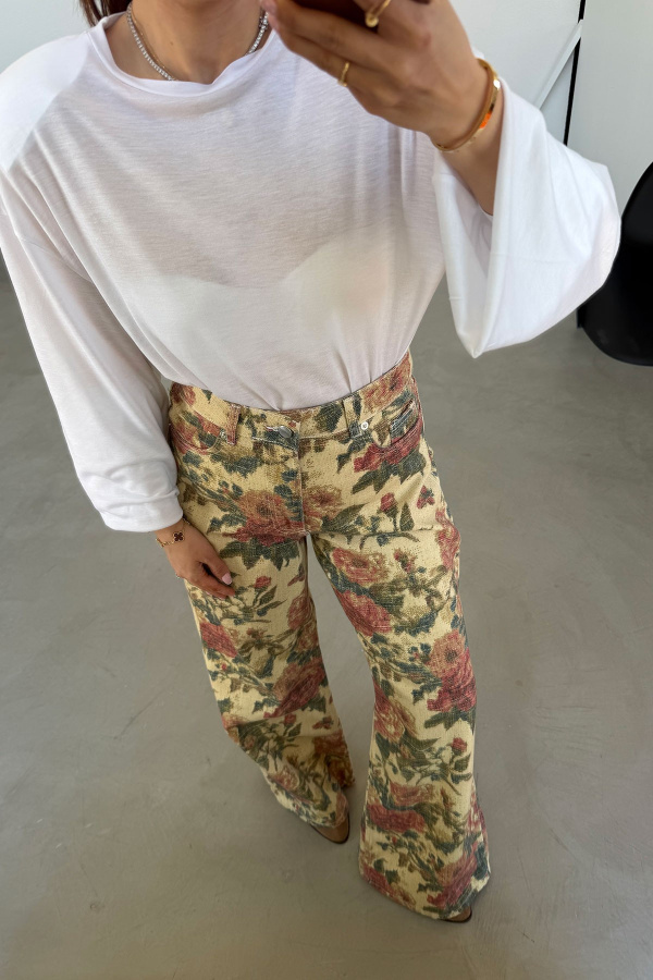 Desenli Düz Kesim Pantolon