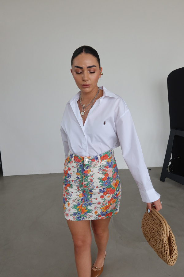 Çiçek Desenli Mini Etek
