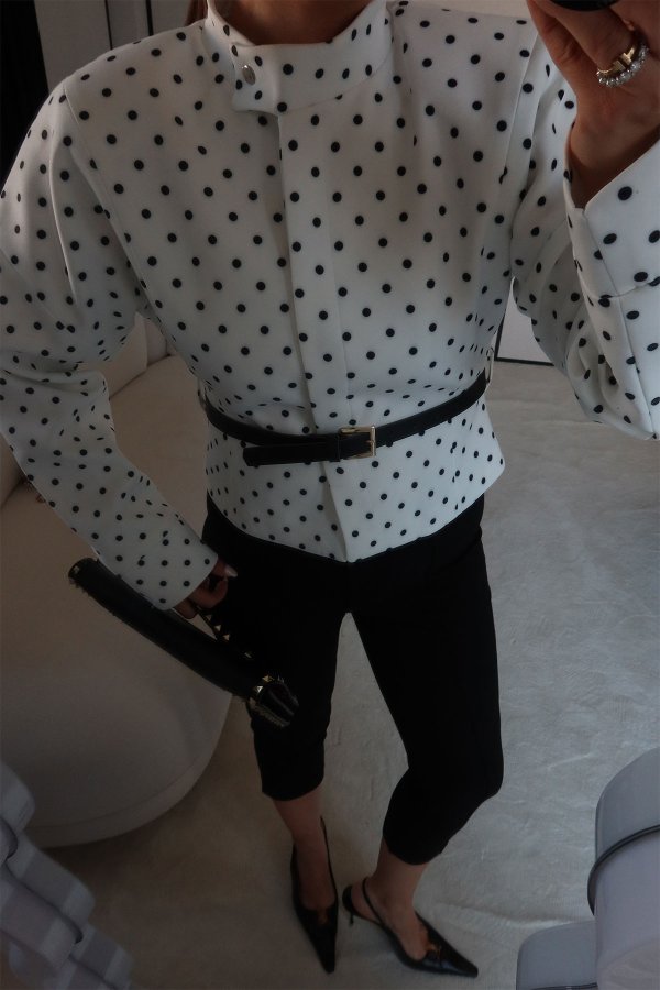 Puantiyeli Kemerli Ceket