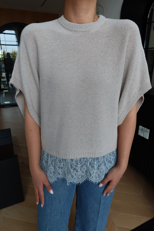 Etek Ucu Dantelli Oversize Triko