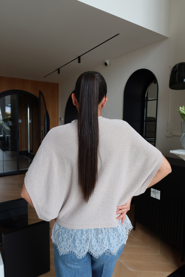 Etek Ucu Dantelli Oversize Triko