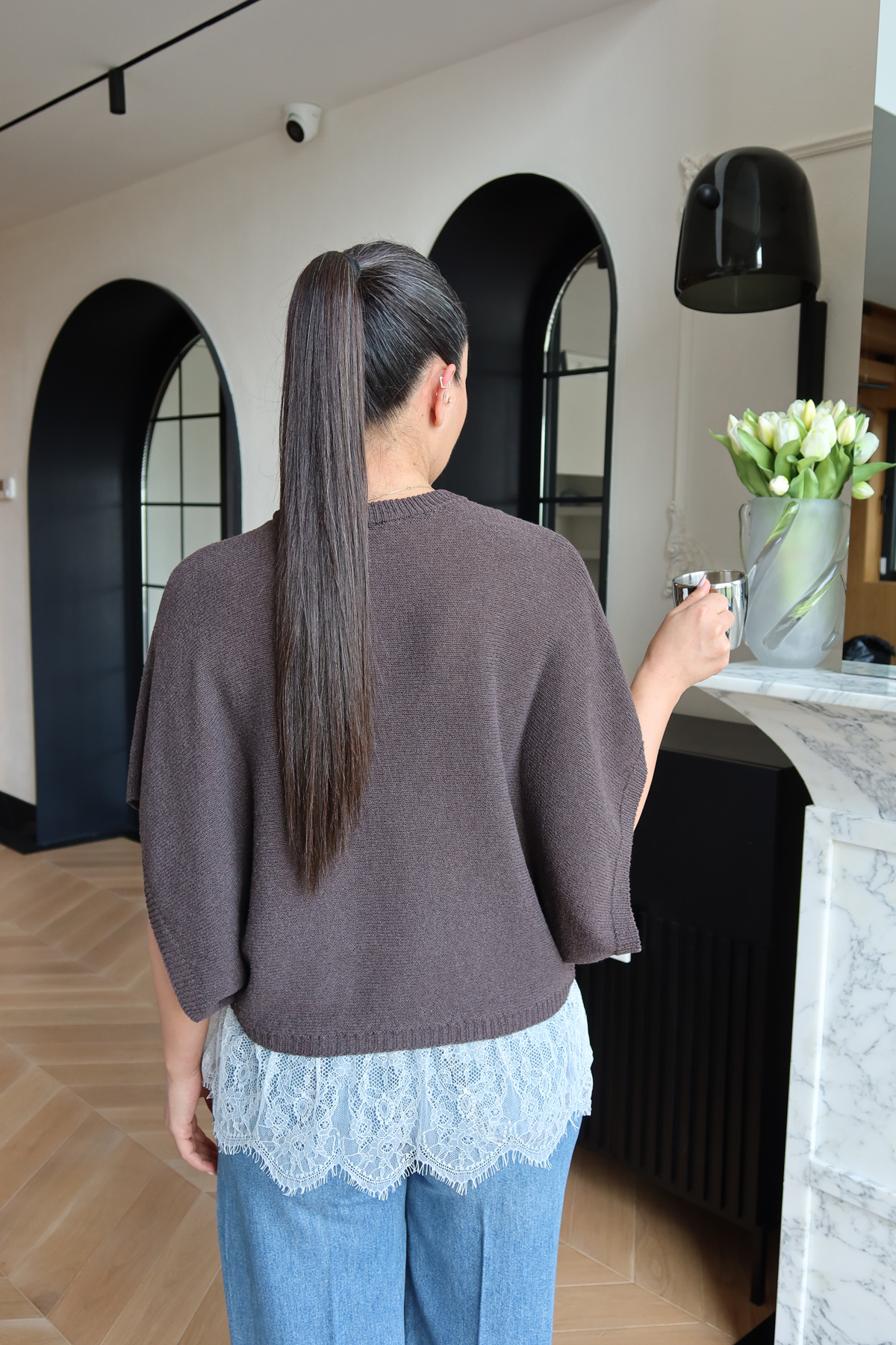 Etek Ucu Dantelli Oversize Triko