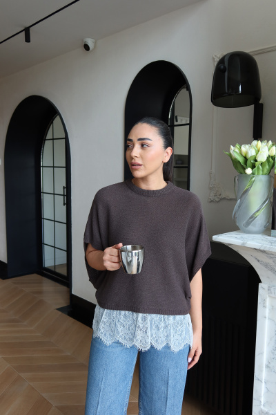 Etek Ucu Dantelli Oversize Triko