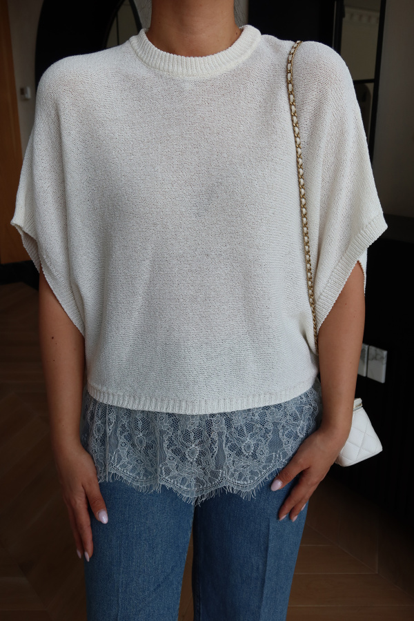 Etek Ucu Dantelli Oversize Triko