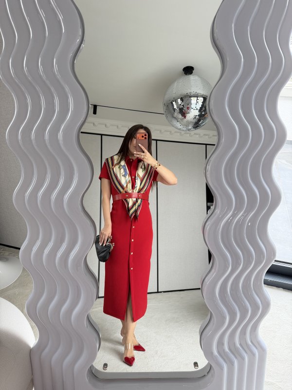 Gold Düğmeli Maksi Gömlek Elbise